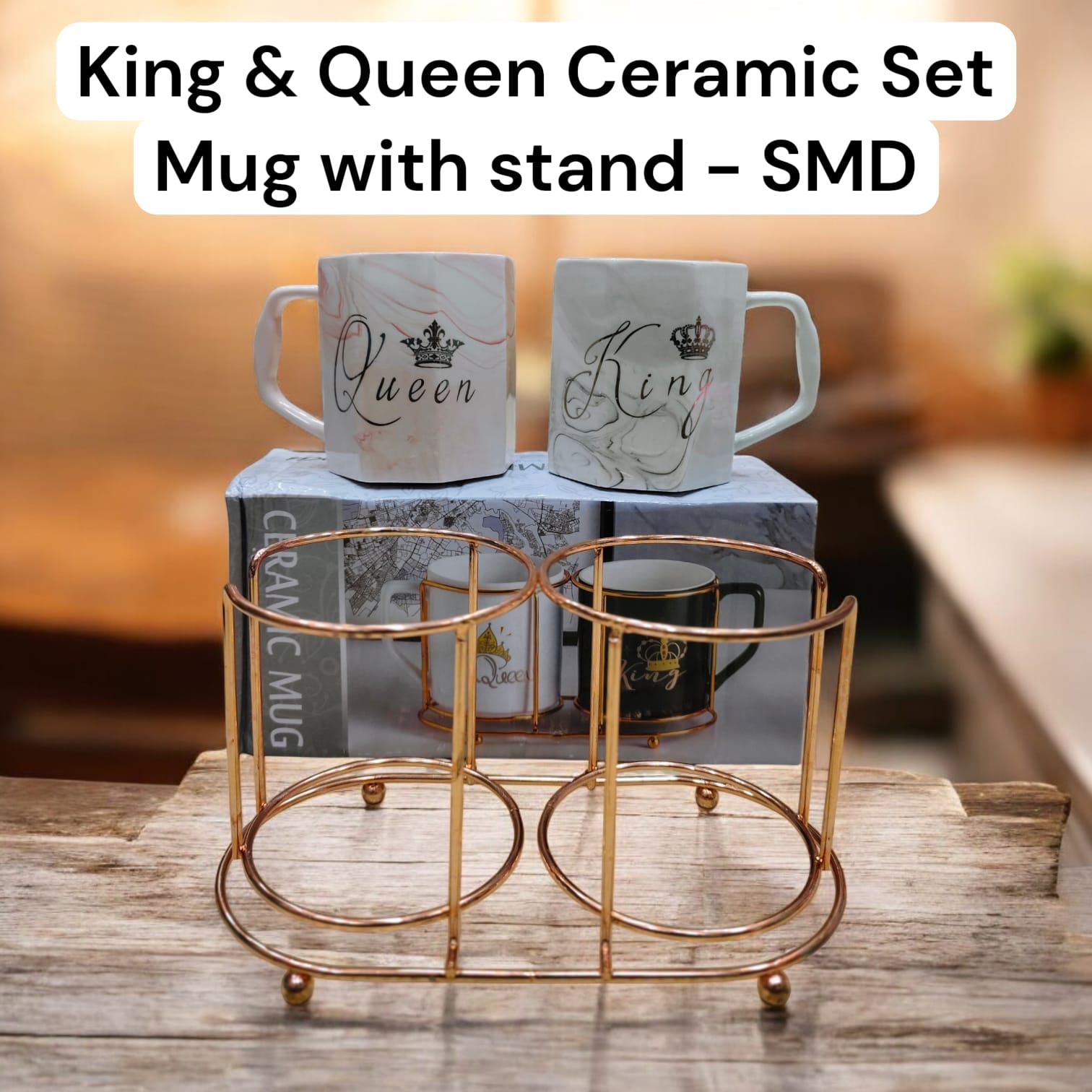 King & Queen Ceramic Mug Stand Set